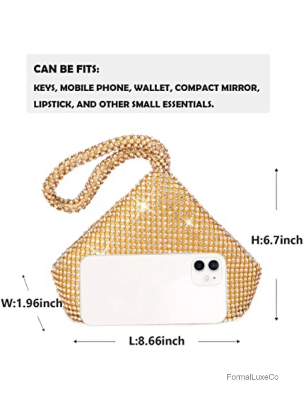 Sparkly Rhinestone Triangle Evening Bag Clutch Purse Chain Party Prom Wedding